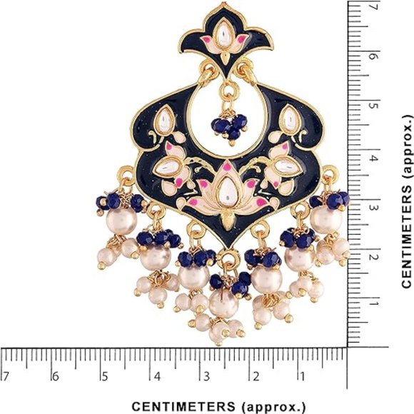 18k Gold Plated Indian Wedding Bollywood Enamel Kundan Pearl - Picture 4 of 4